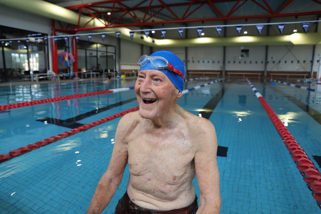 Father Chris Baker keeps fit with a weekly swim at his local pool