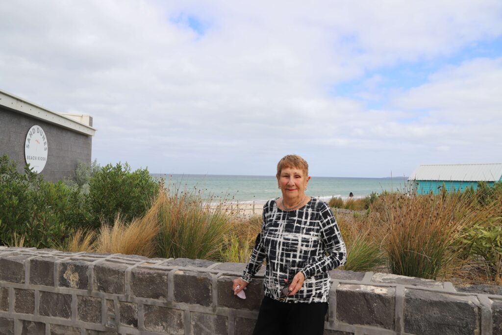 Mercy Place Northcliffe resident Joan Bowden enjoying her daily stroll by the sea